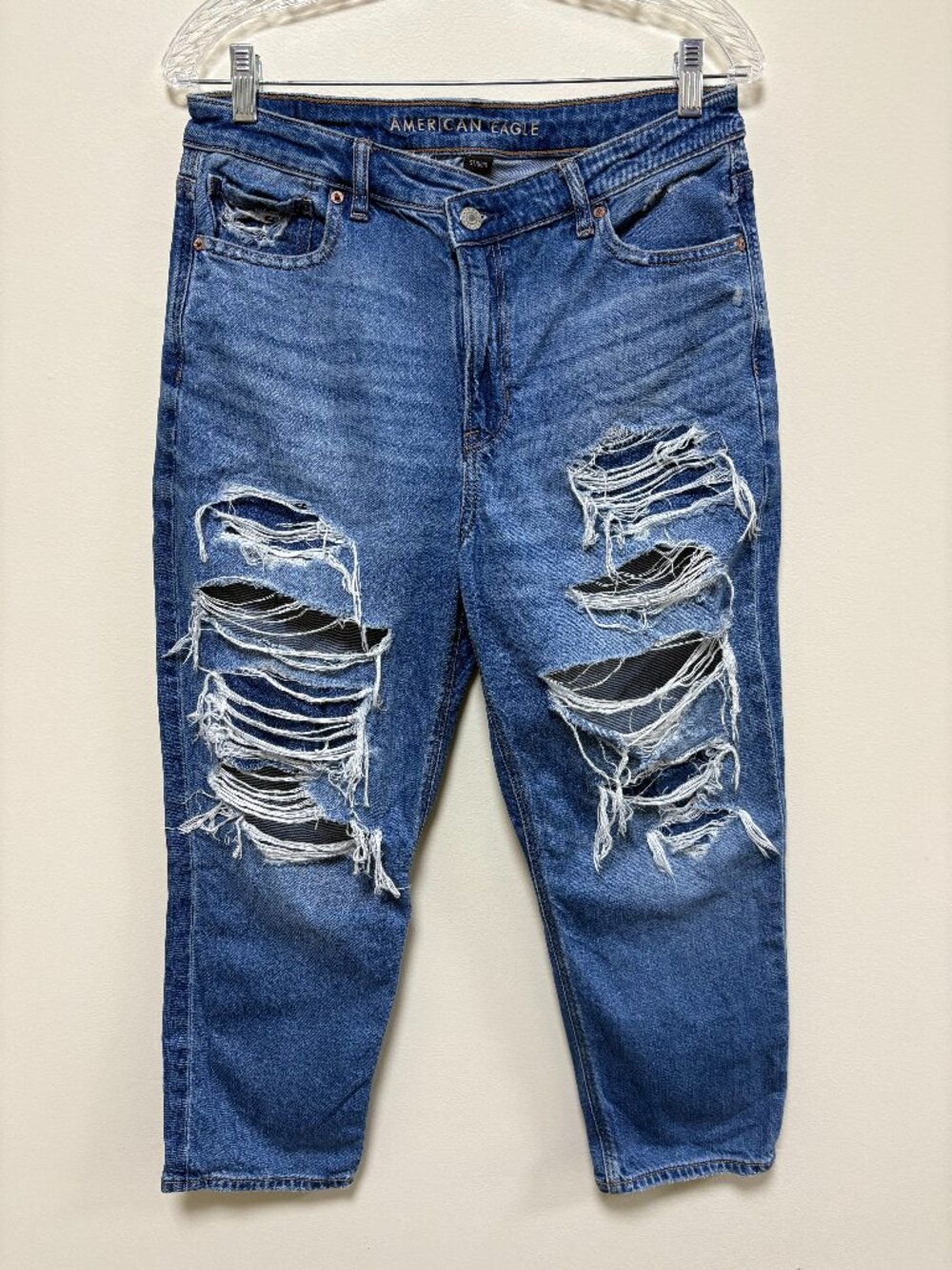 American Eagle Distressed Ripped Denim Mom Jeans